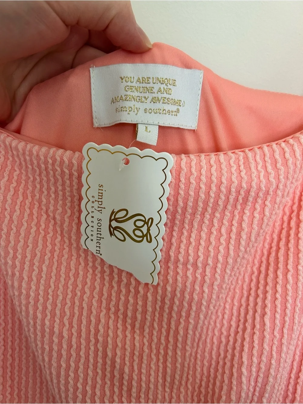 Simply Southern NWT Peachy Pink Babydoll Mini Dress with Puff Sleeves Size Large - Picture 2 of 6